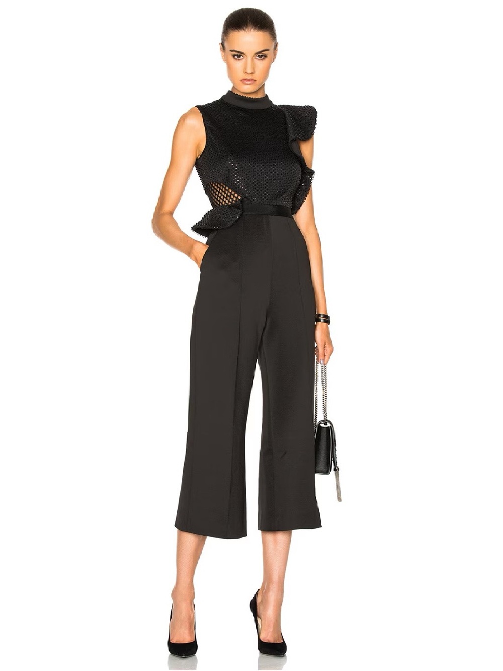 Self-Portrait Black Beaded Sequin Jumpsuit